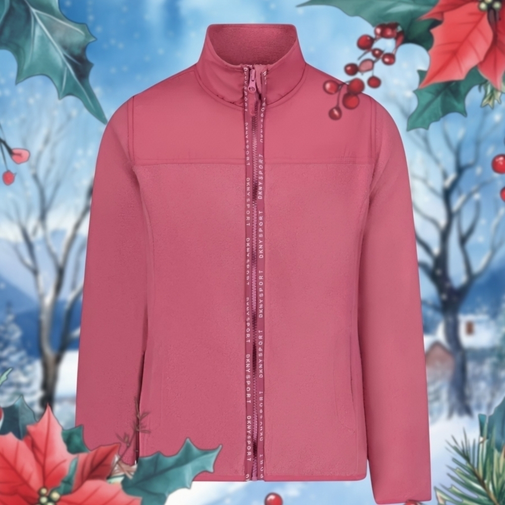 NWT DKNY Girl's Polar Fleece Zip-Up Jacket with High Collar 2T / Lipstick Mauve